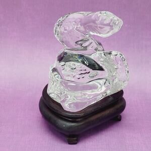 BACCARAT France Crystal Zodiac Collection Coiled Snake Paperweight Figurine Base